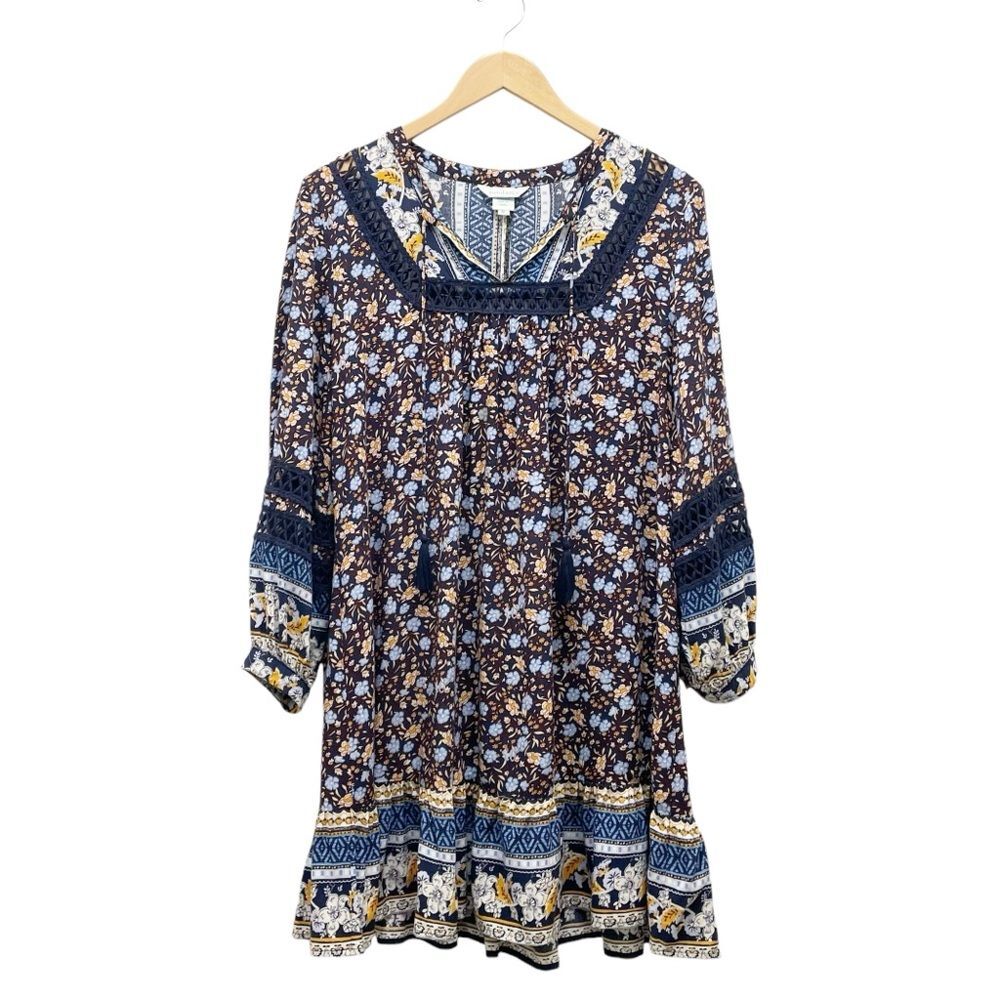 Sundance Simona Dress Blue Multi Floral Balloon Sleeve Peasant Dress Size Medium - Picture 4 of 14
